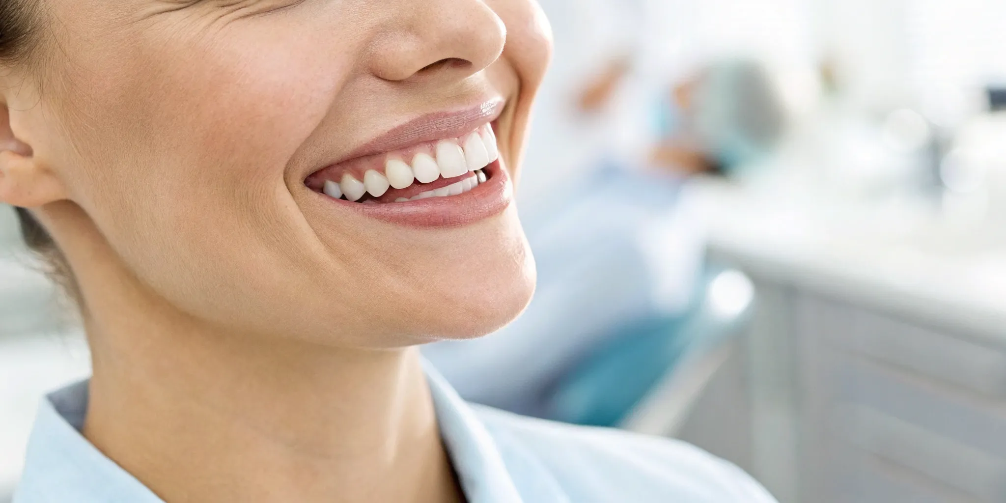 Healthy smile after tooth implants.