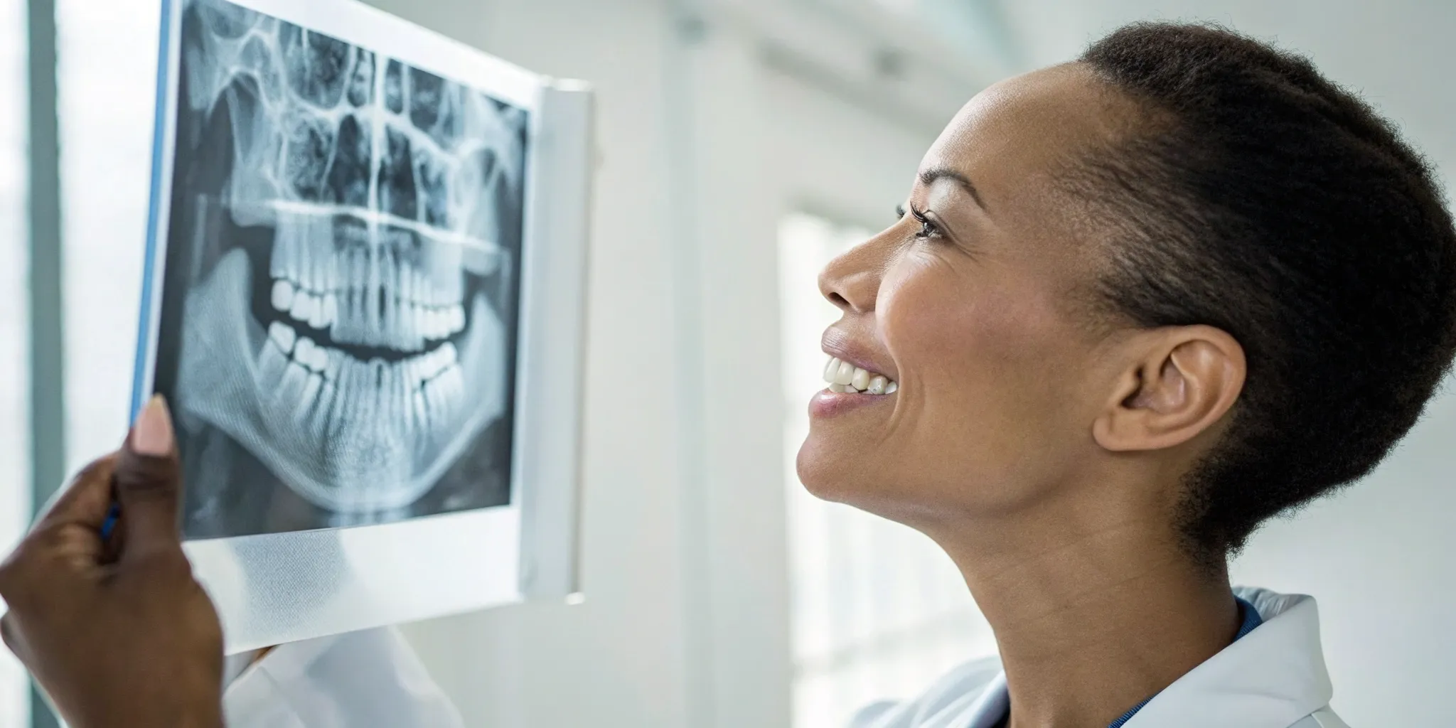 Dental implant X-ray showing bone loss.